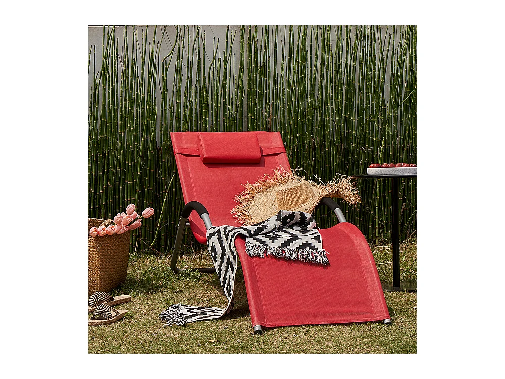 SoBuy OGS38-R Ligstoel Tuin Lounger Relaxstoel Schommelligstoel Zonnebed met Kussen Rood