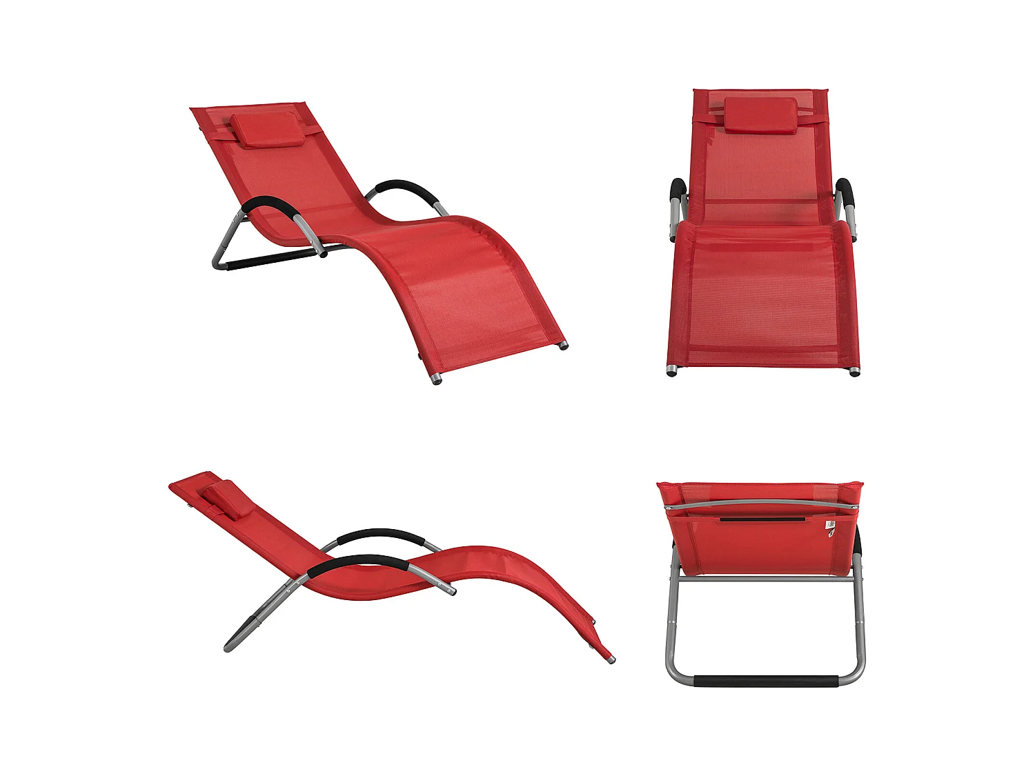 SoBuy OGS38-R Ligstoel Tuin Lounger Relaxstoel Schommelligstoel Zonnebed met Kussen Rood