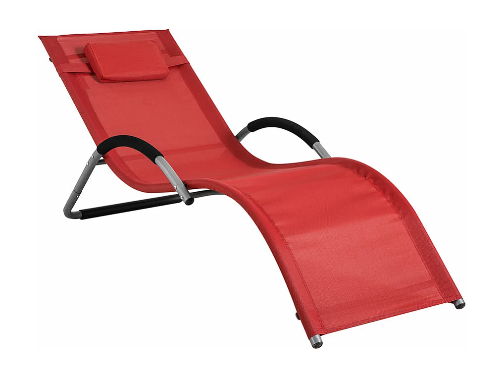 SoBuy OGS38-R Transat de Jardin Chaise Longue Bain de Soleil avec Appui-tête- Charge Max 120 kg, Rouge