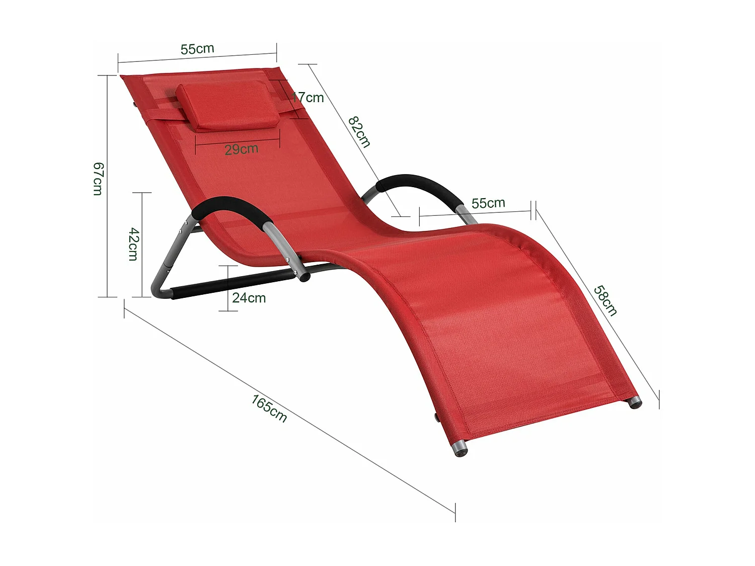 SoBuy OGS38-R Transat de Jardin Chaise Longue Bain de Soleil avec Appui-tête- Charge Max 120 kg, Rouge