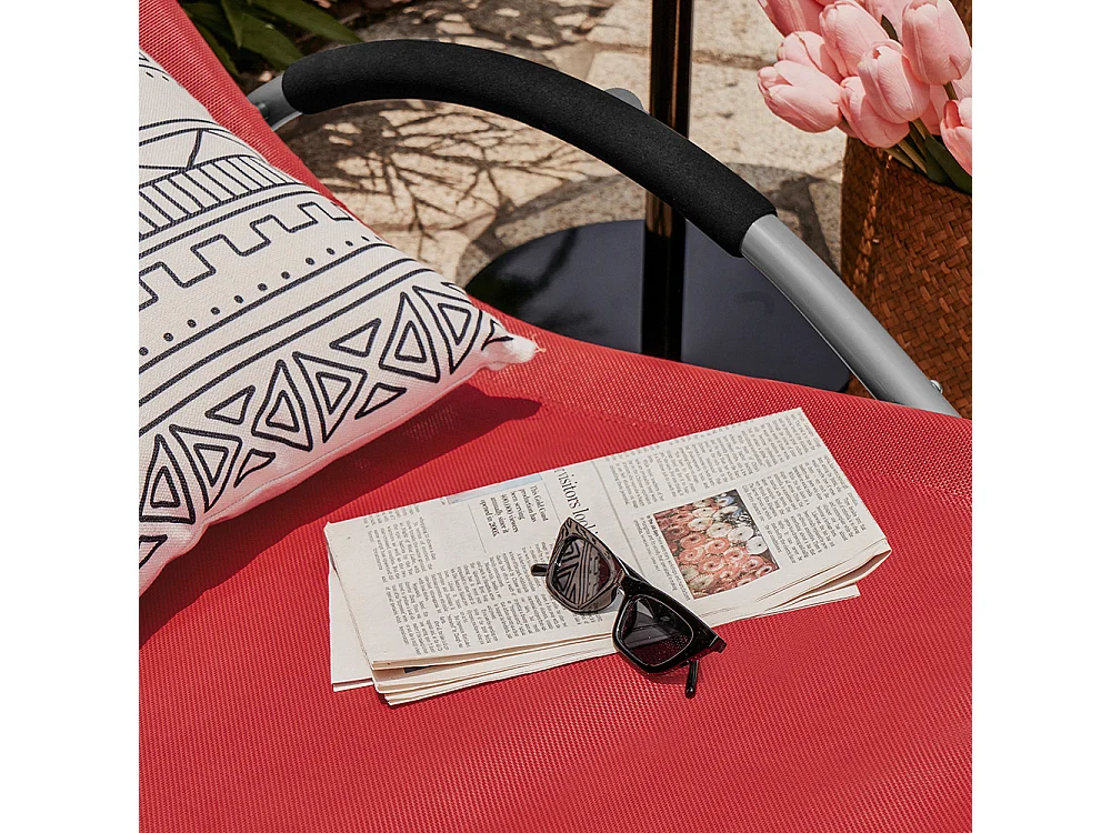 SoBuy OGS38-R Transat de Jardin Chaise Longue Bain de Soleil avec Appui-tête- Charge Max 120 kg, Rouge