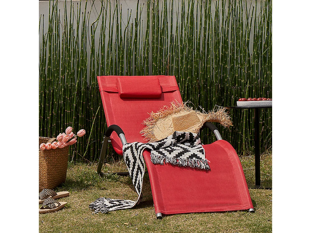 SoBuy OGS38-R Transat de Jardin Chaise Longue Bain de Soleil avec Appui-tête- Charge Max 120 kg, Rouge