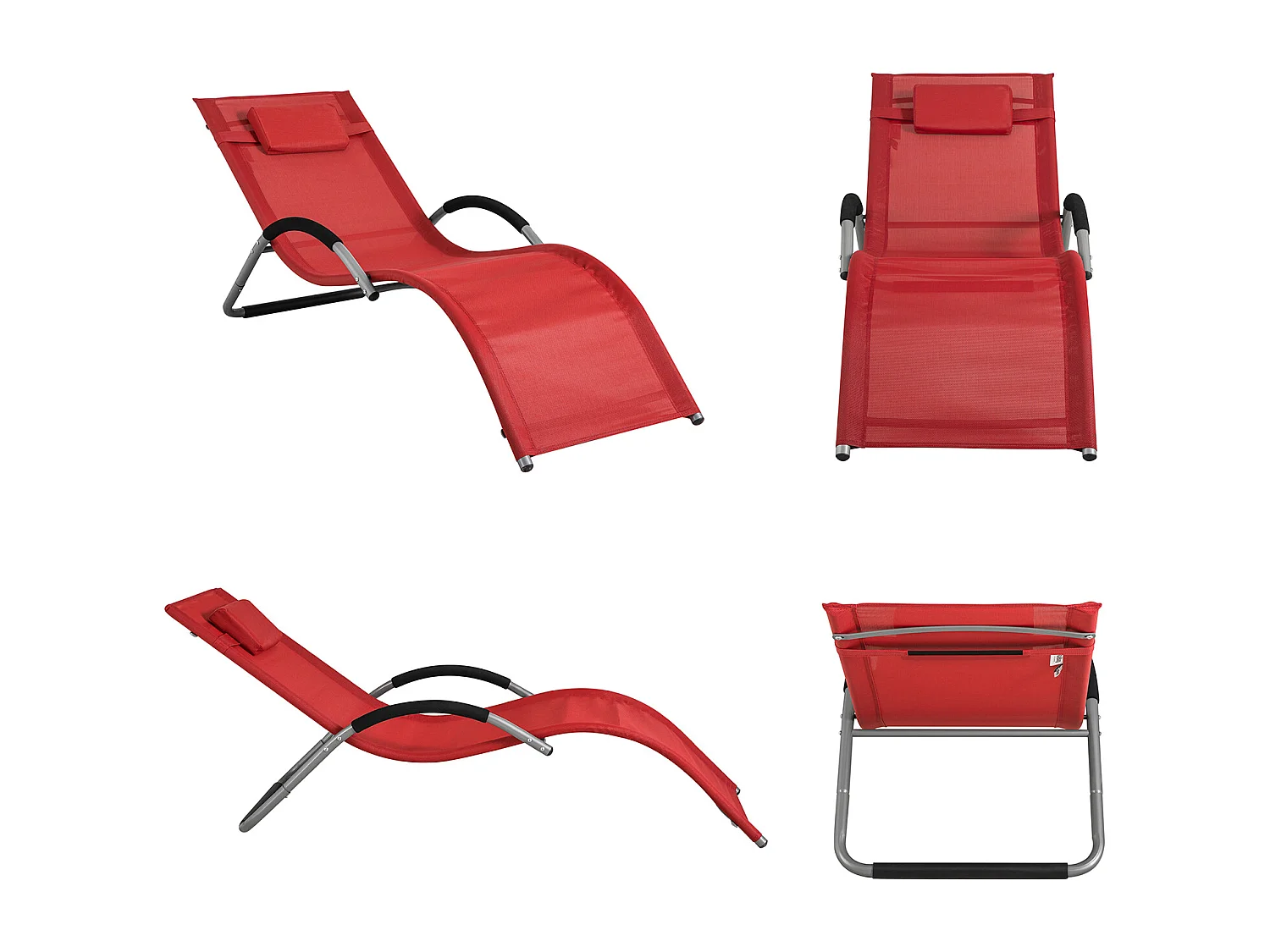 SoBuy OGS38-R Transat de Jardin Chaise Longue Bain de Soleil avec Appui-tête- Charge Max 120 kg, Rouge