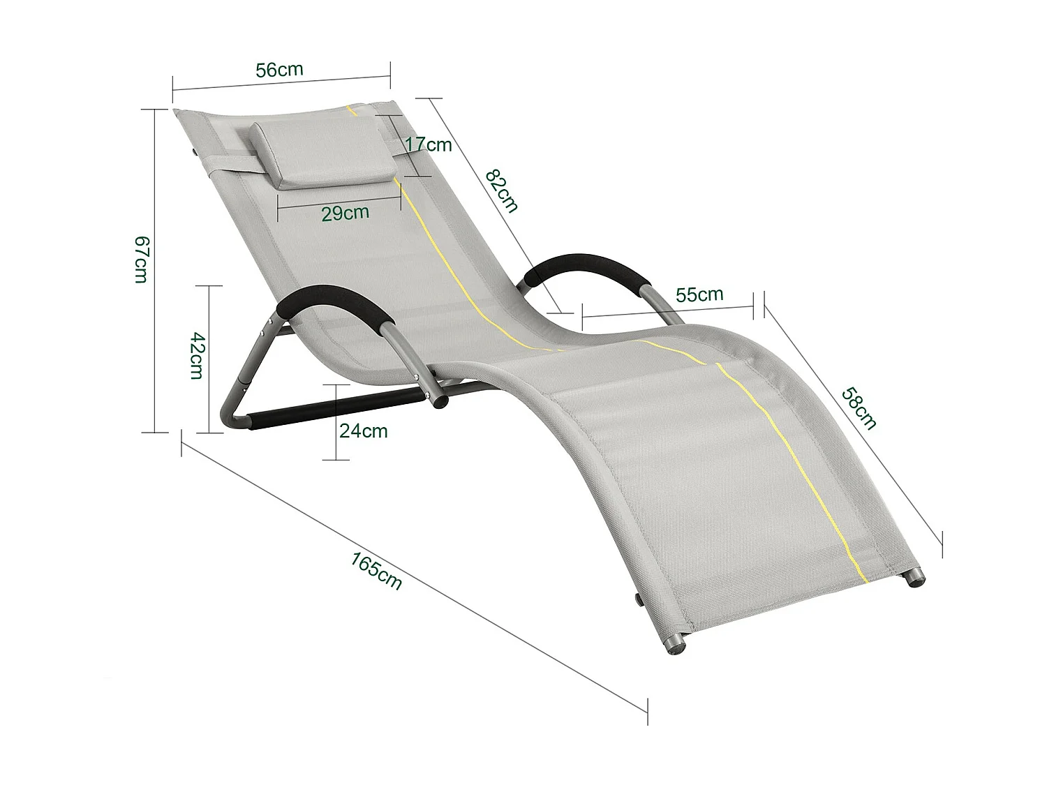 SoBuy OGS38-HG Transat de Jardin Chaise Longue Bain de Soleil avec Appui-tête- Charge Max 120 kg, Gris