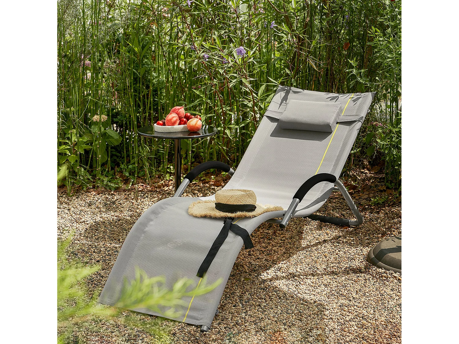 SoBuy OGS38-HG Transat de Jardin Chaise Longue Bain de Soleil avec Appui-tête- Charge Max 120 kg, Gris