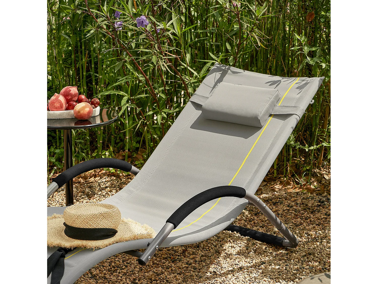SoBuy OGS38-HG Transat de Jardin Chaise Longue Bain de Soleil avec Appui-tête- Charge Max 120 kg, Gris