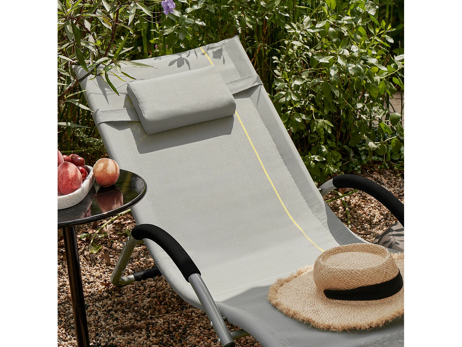 SoBuy OGS38-HG Transat de Jardin Chaise Longue Bain de Soleil avec Appui-tête- Charge Max 120 kg, Gris