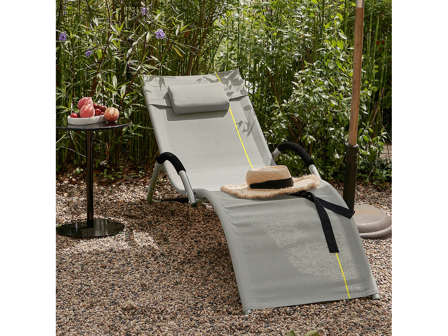 SoBuy OGS38-HG Transat de Jardin Chaise Longue Bain de Soleil avec Appui-tête- Charge Max 120 kg, Gris