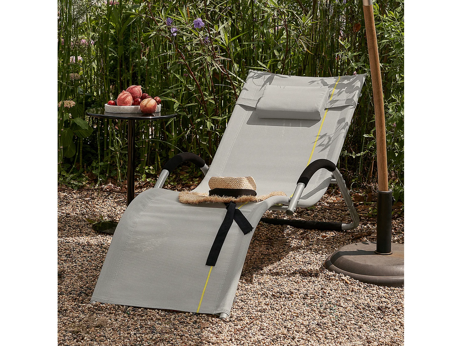 SoBuy OGS38-HG Transat de Jardin Chaise Longue Bain de Soleil avec Appui-tête- Charge Max 120 kg, Gris