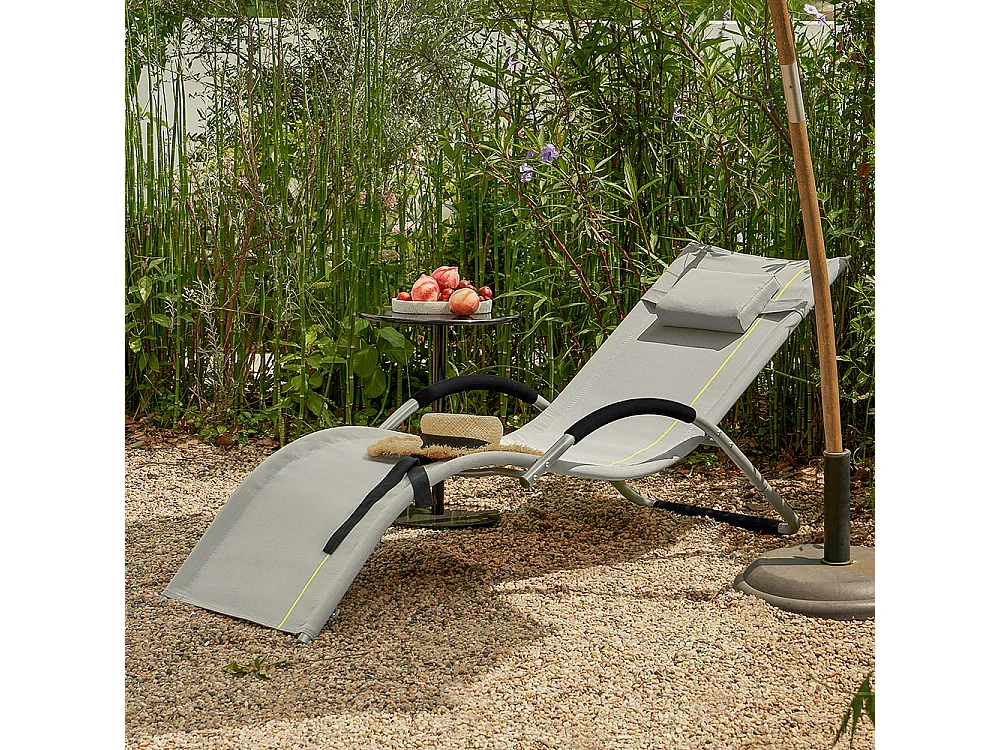 SoBuy OGS38-HG Transat de Jardin Chaise Longue Bain de Soleil avec Appui-tête- Charge Max 120 kg, Gris