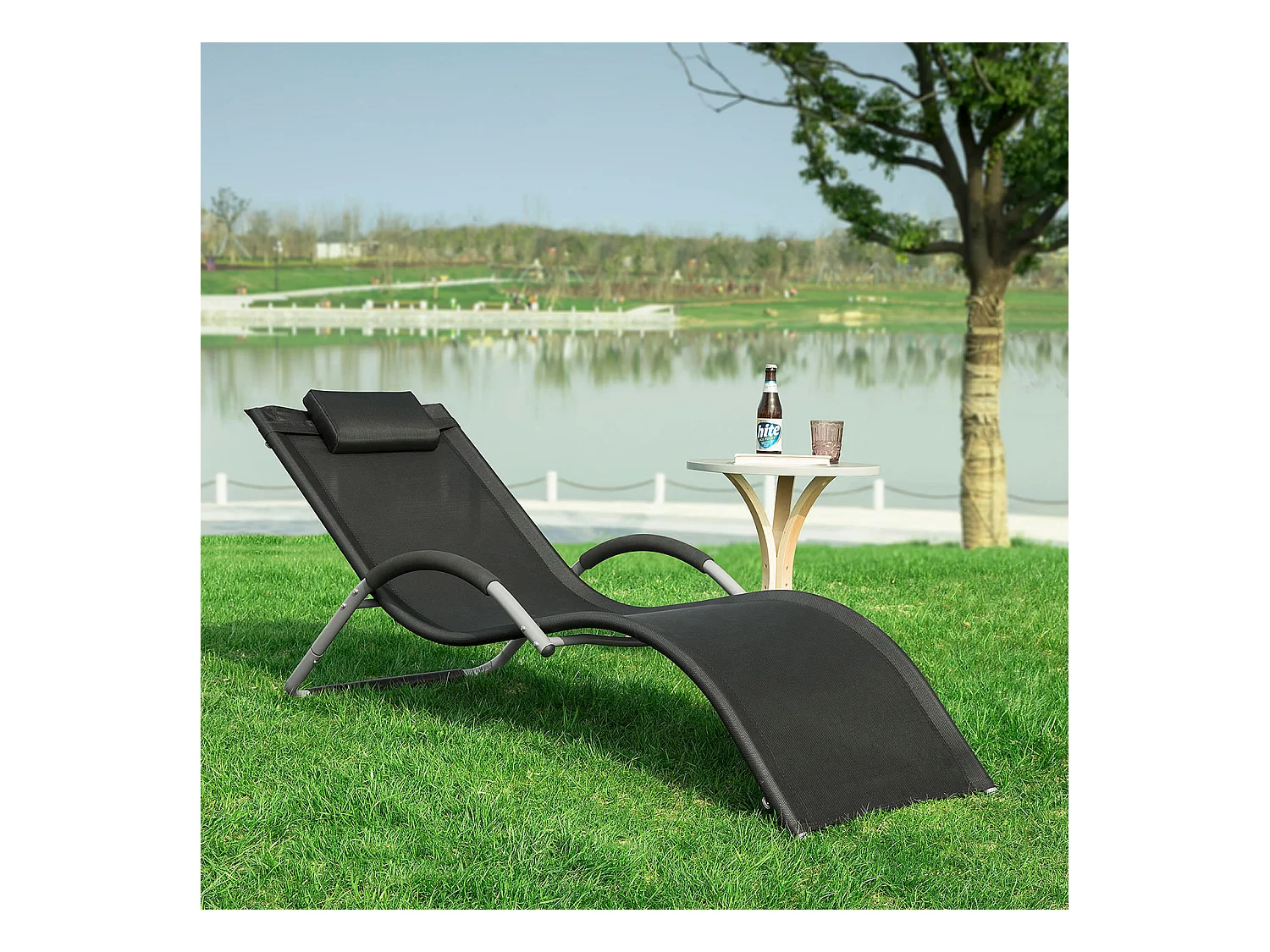 Gartenliege OGS38-SCH 56 x 67 x 165 cm Schwarz