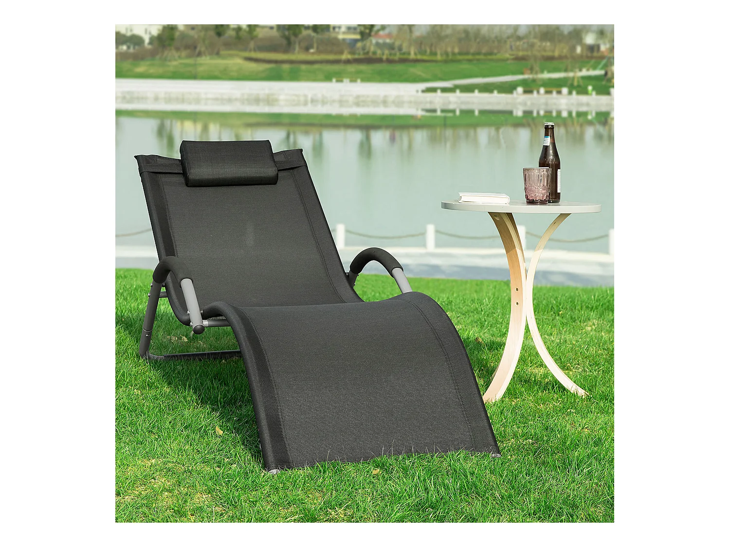 Gartenliege OGS38-SCH 56 x 67 x 165 cm Schwarz