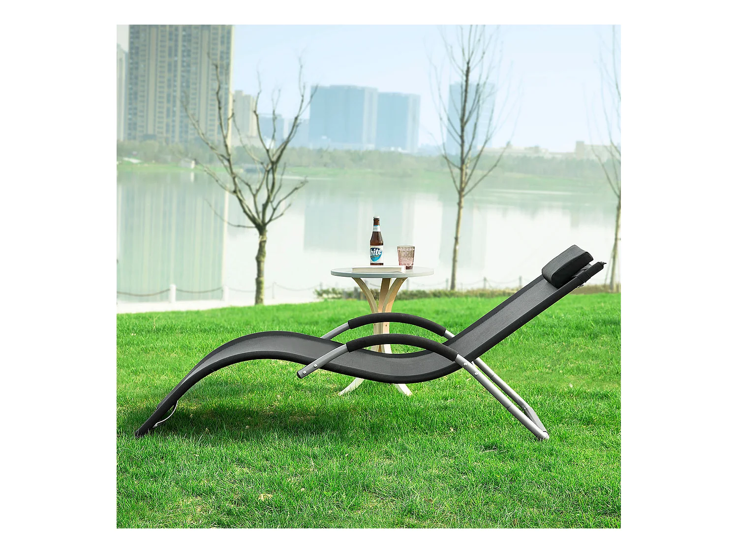 Gartenliege OGS38-SCH 56 x 67 x 165 cm Schwarz