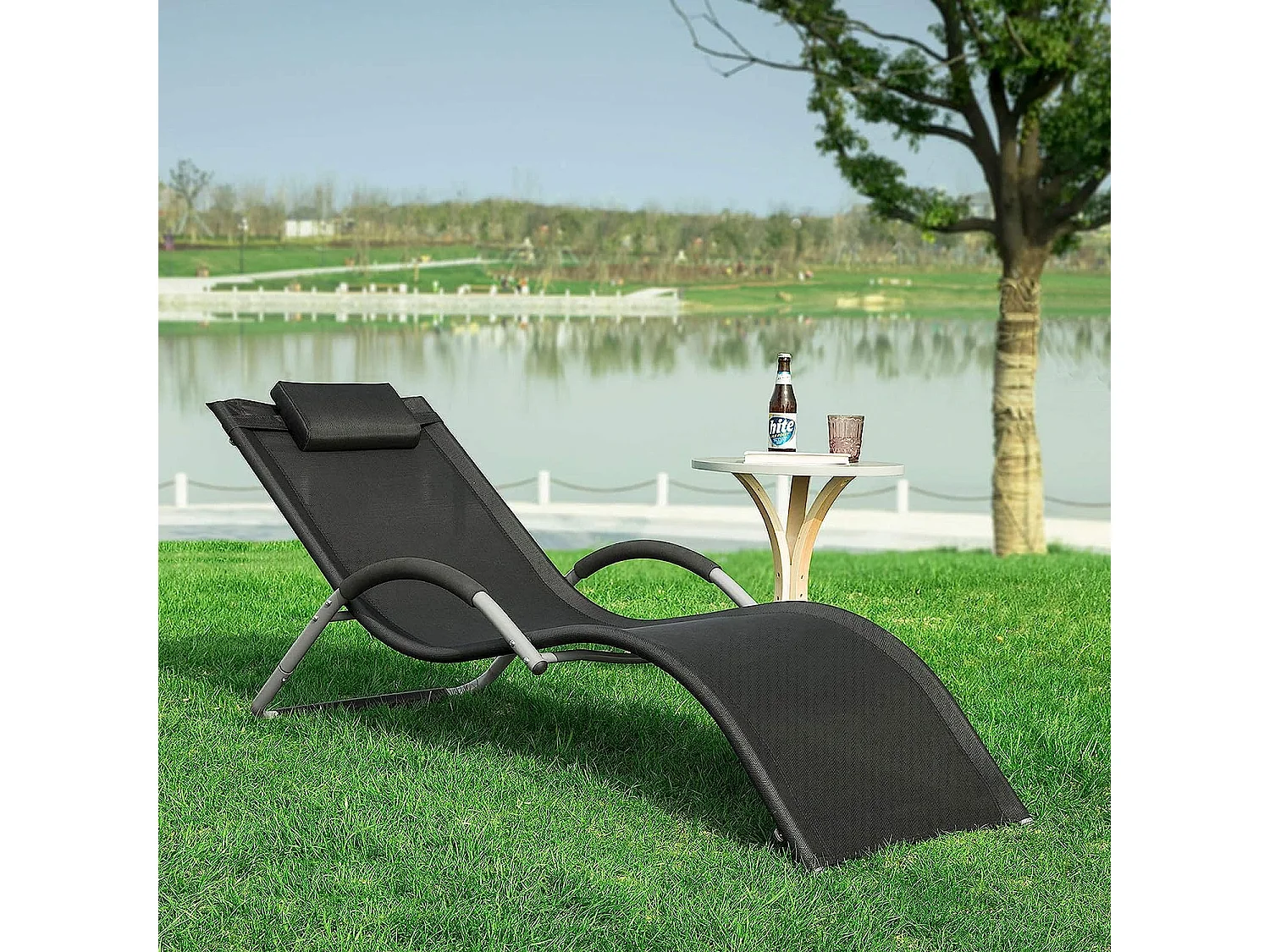 SoBuy OGS38-SCH Chaise Longue Transat de Jardin Bascule avec Appui-tête | Prévente