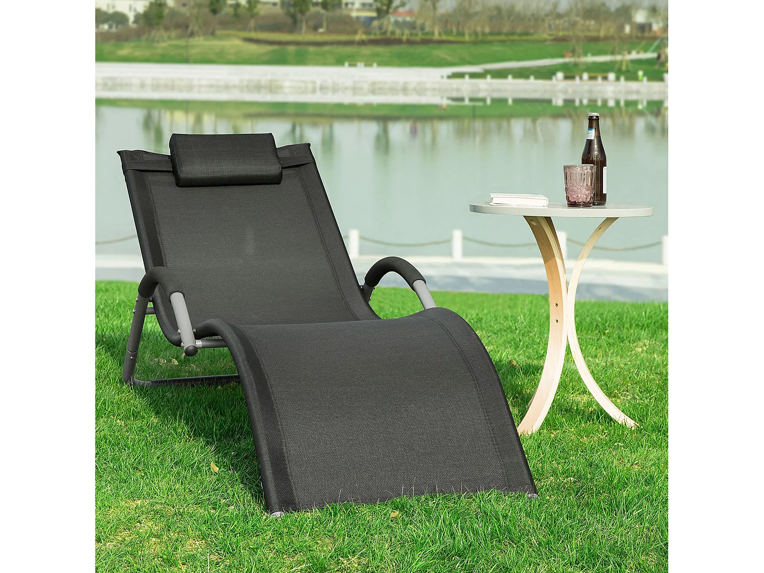 SoBuy OGS38-SCH Chaise Longue Transat de Jardin Bascule avec Appui-tête | Prévente