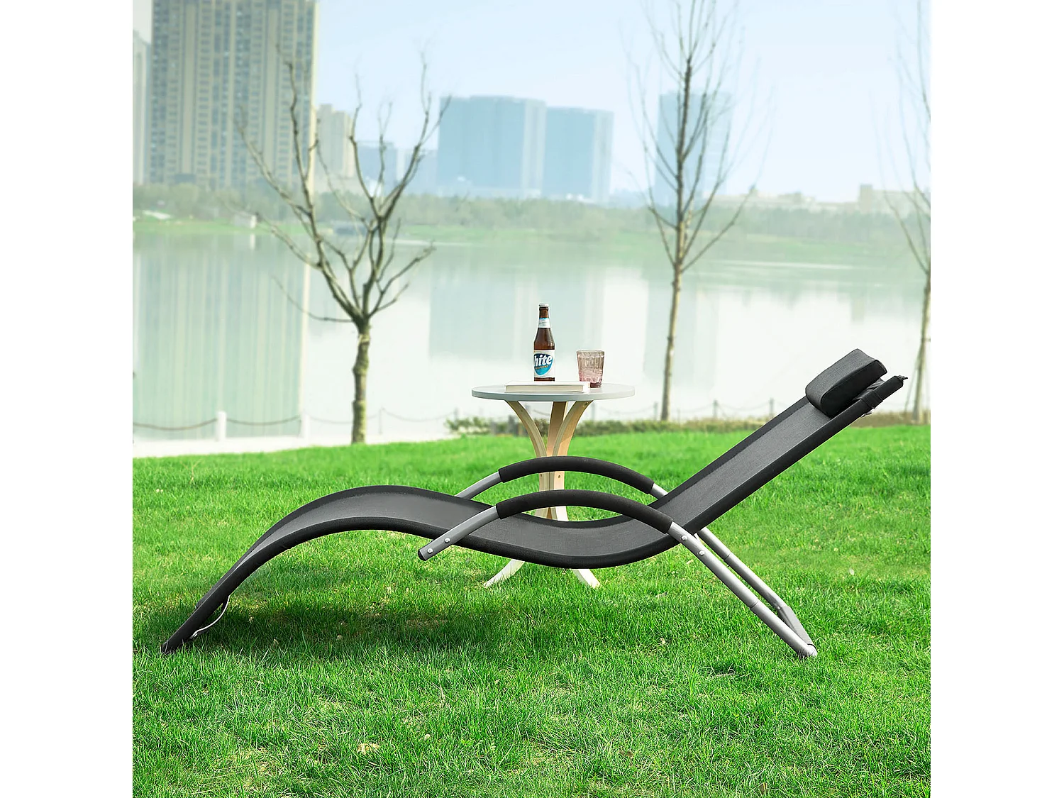 SoBuy OGS38-SCH Chaise Longue Transat de Jardin Bascule avec Appui-tête | Prévente