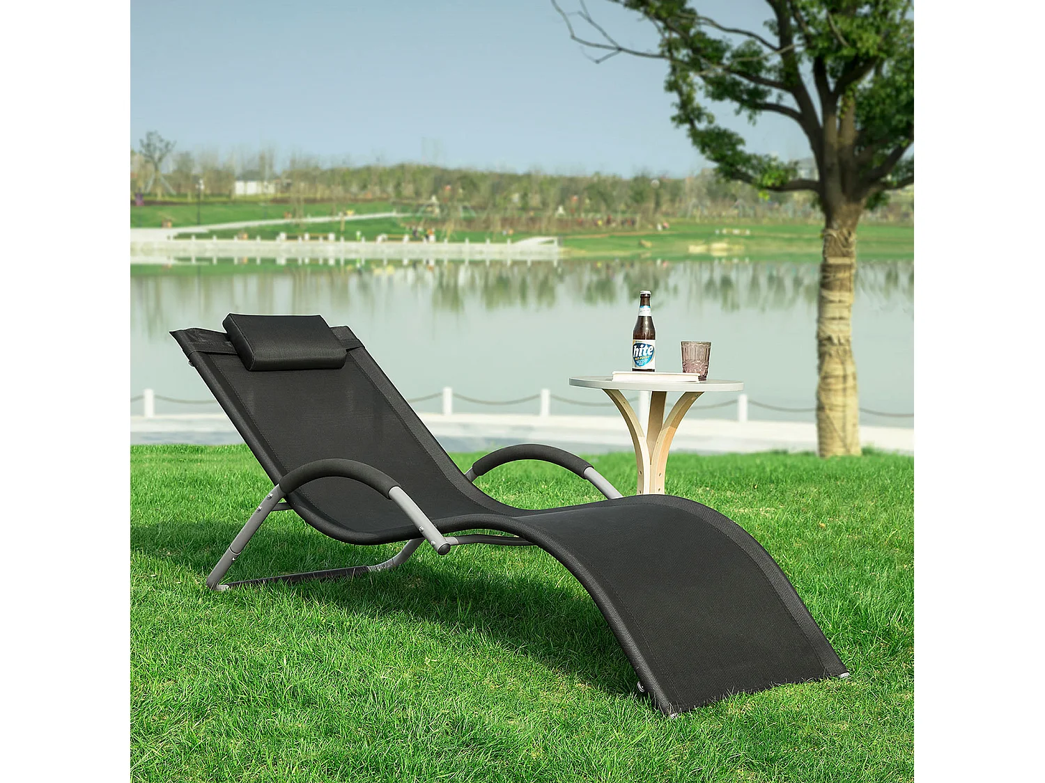 SoBuy OGS38-SCH Chaise Longue Transat de Jardin Bascule avec Appui-tête | Prévente
