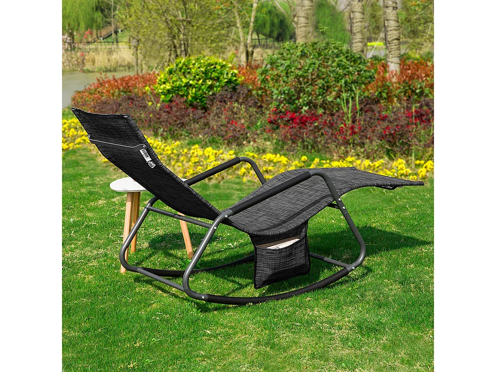 SoBuy Poltrona a Dondolo da Giardino Sedia a Dondolo Esterno con Tasca Laterale Portata Fino a 150 kg Grigio Scuro OGS47-MS