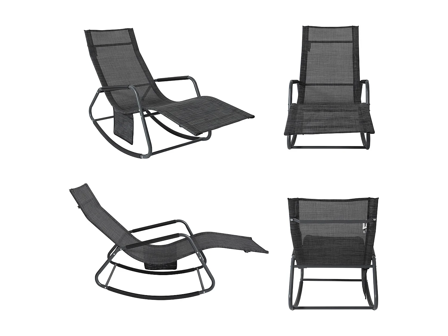 SoBuy Poltrona a Dondolo da Giardino Sedia a Dondolo Esterno con Tasca Laterale Portata Fino a 150 kg Grigio Scuro OGS47-MS