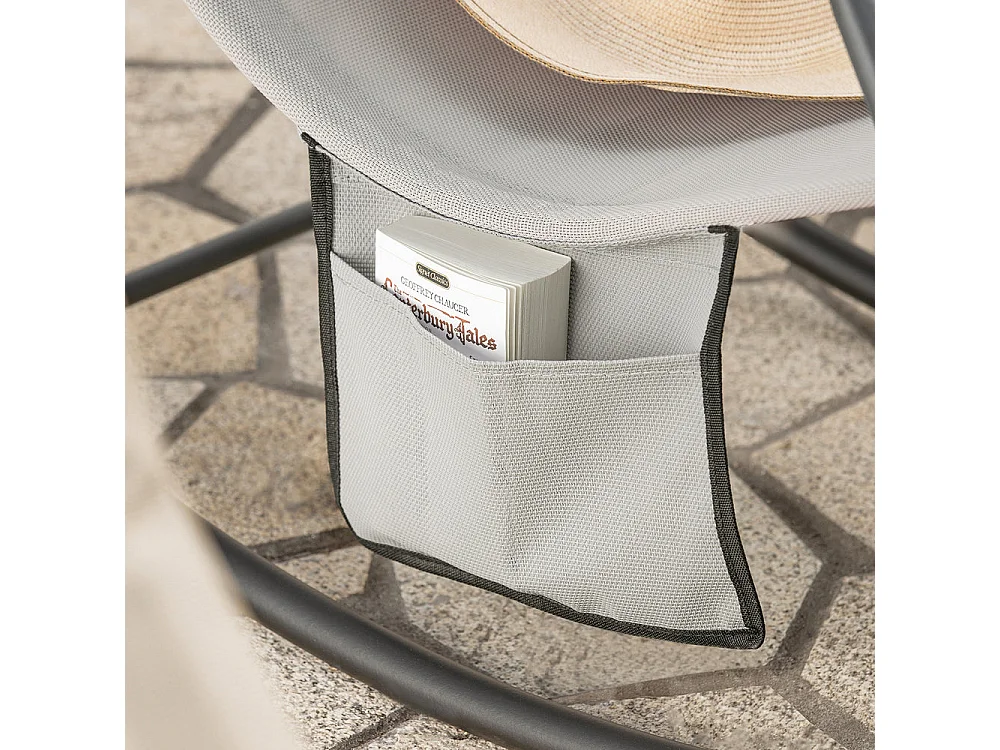 SoBuy OGS47-HG Schommelstoel Relaxstoel Ligstoel Lounge Chair Tuinstoel Zonnebaden - met Zijtas en Voetensteun - Draagvermogen 120 kg