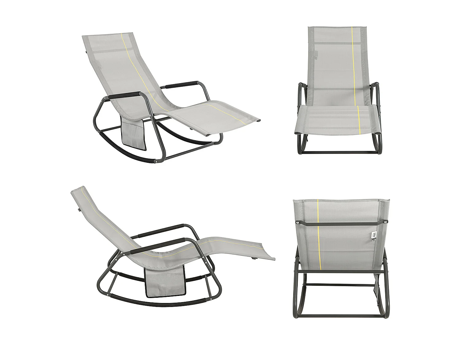 SoBuy OGS47-HG Schommelstoel Relaxstoel Ligstoel Lounge Chair Tuinstoel Zonnebaden - met Zijtas en Voetensteun - Draagvermogen 120 kg