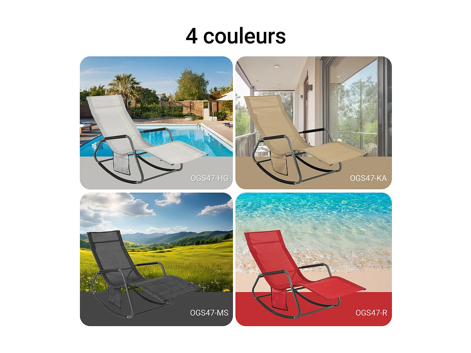 SoBuy OGS47-HG Schommelstoel Relaxstoel Ligstoel Lounge Chair Tuinstoel Zonnebaden - met Zijtas en Voetensteun - Draagvermogen 120 kg