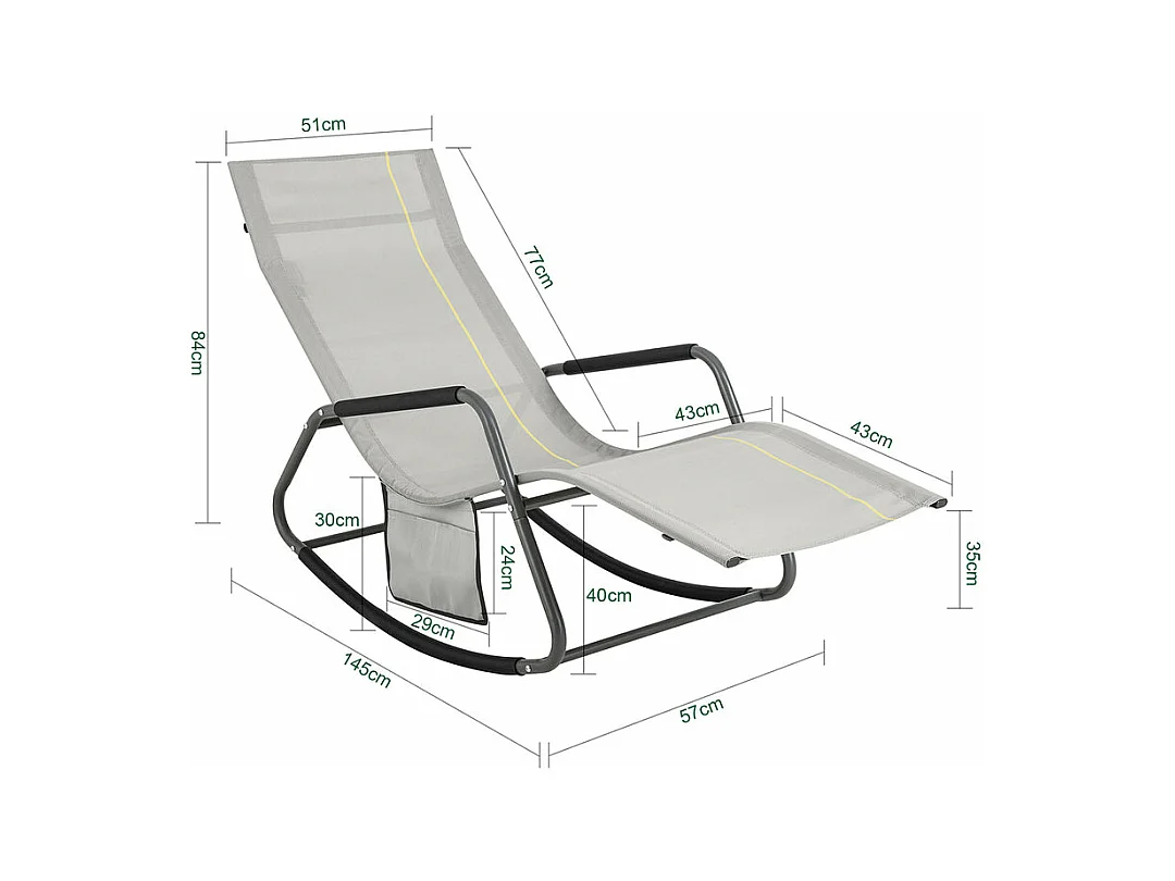 Gartenliege OGS47-HG 145 x 84 x 57 cm Hellgrau