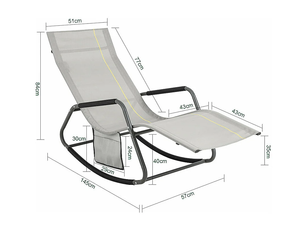 SoBuy OGS47-HG Fauteuil à Bascule Adulte, Chaise Longue, Transat Relaxation Ergonomique avec Pochette Latérale | Prévente
