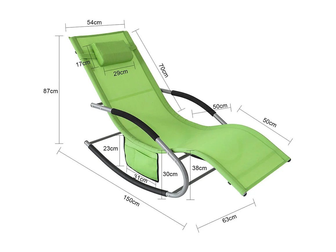 Bain de Soleil Chaise Longue Fauteuil à Bascule avec Appui-tête et Pochette latérale,SoBuy OGS28-GR