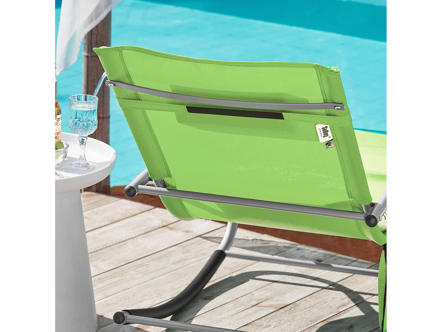 Bain de Soleil Chaise Longue Fauteuil à Bascule avec Appui-tête et Pochette latérale,SoBuy OGS28-GR