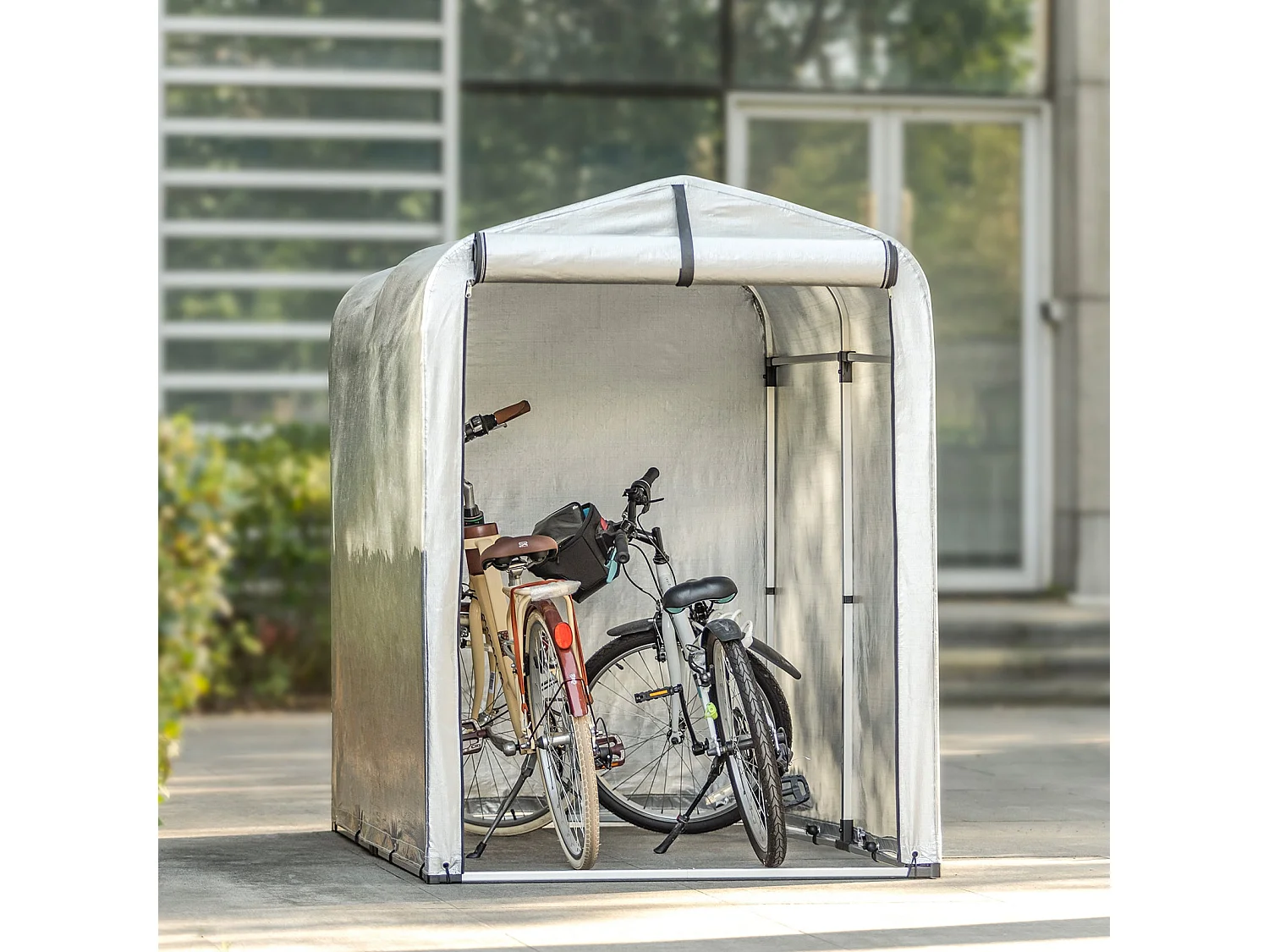 SoBuy Abri de Jardin Tente de Stockage Multifonctionnel Abri de Vélo Garage pour Extérieur en Couleur d’Argent, 120x176x163 cm, KLS11