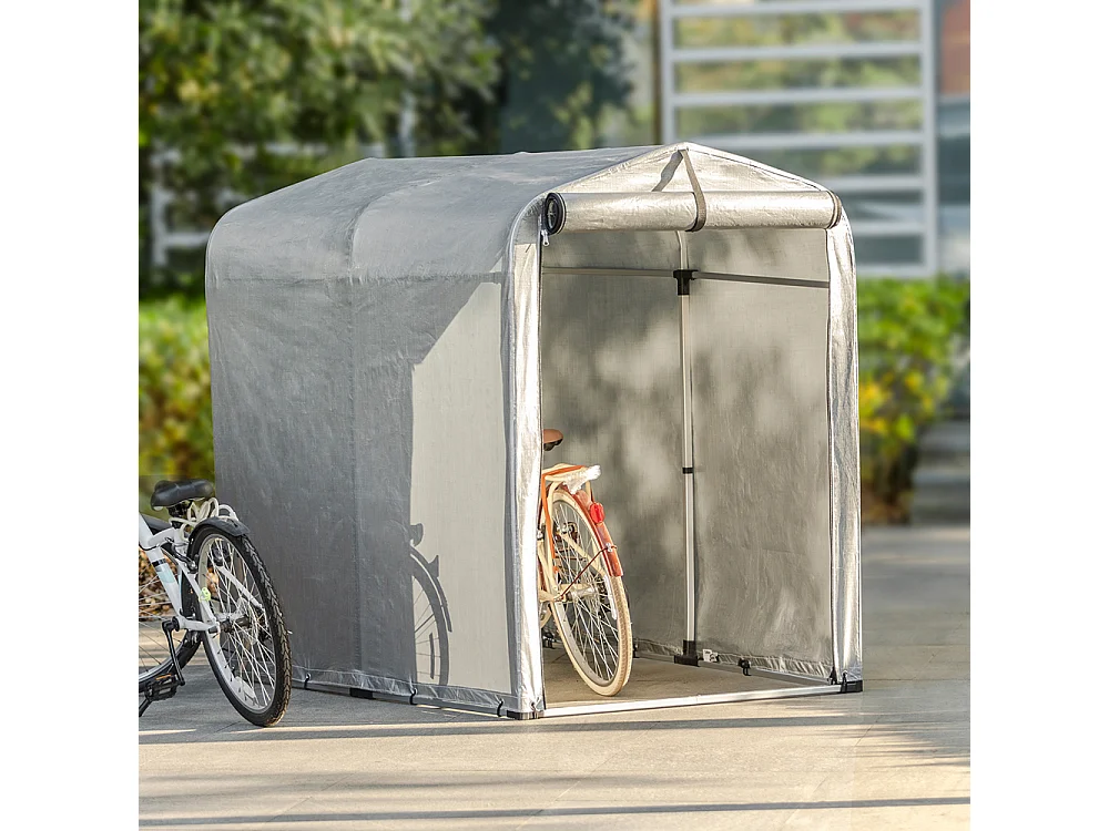 SoBuy Abri de Jardin Tente de Stockage Multifonctionnel Abri de Vélo Garage pour Extérieur en Couleur d’Argent, 120x176x163 cm, KLS11