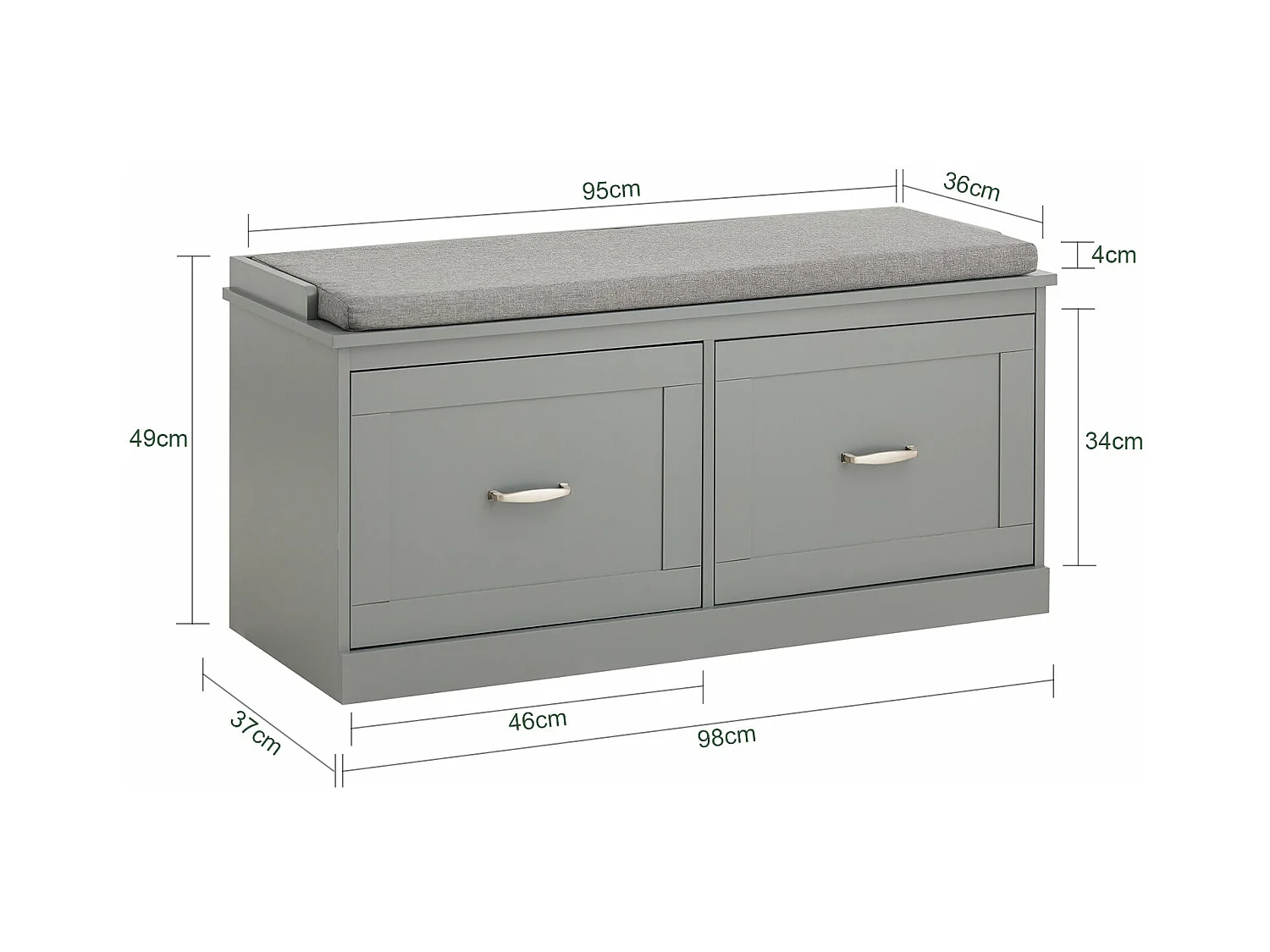 SoBuy FSR131-HG Schoenenkast Schoenenbank Schoenenrek Zitbank met Zitkussen en 2 Deuren