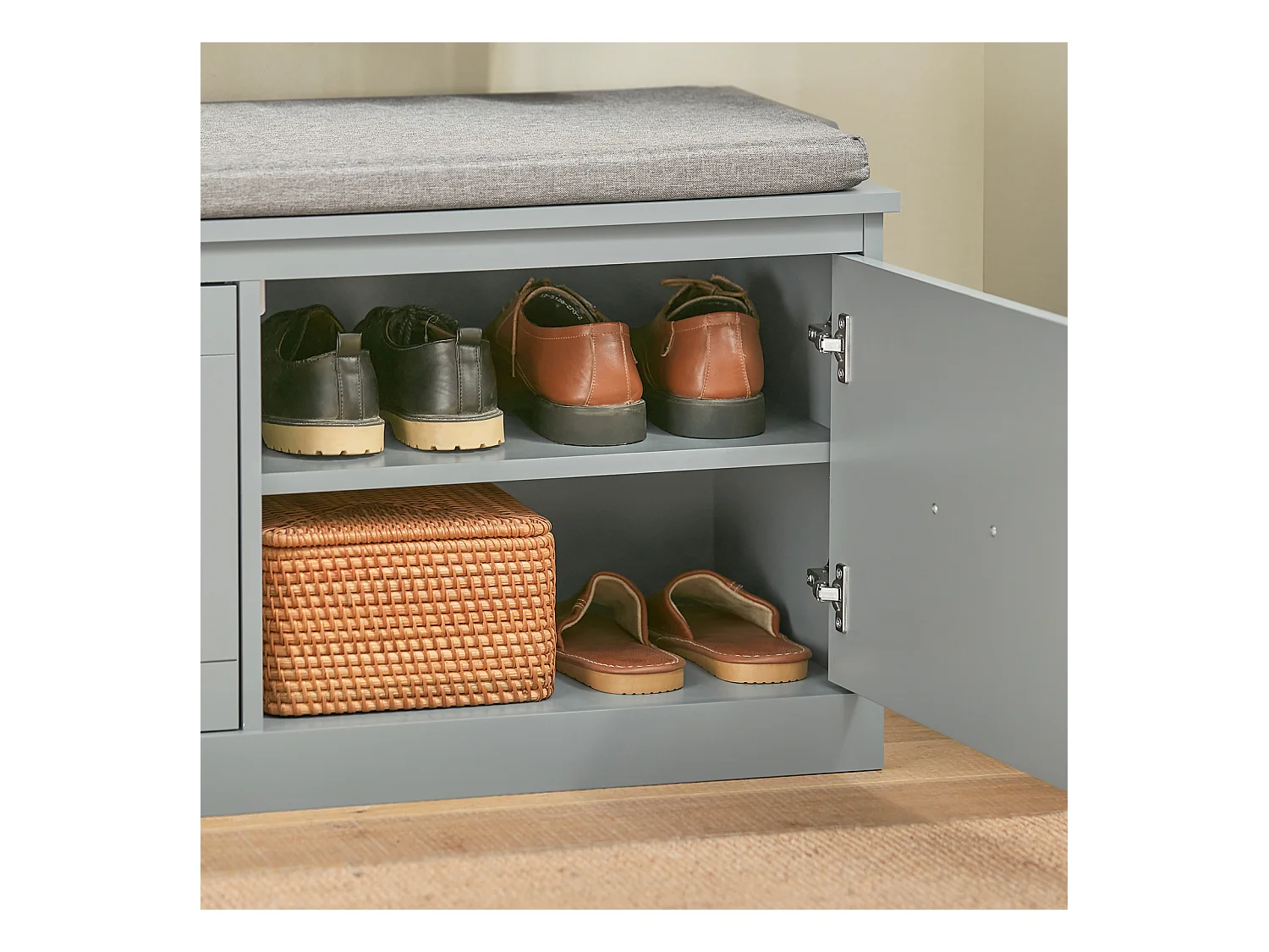 SoBuy FSR131-HG Schoenenkast Schoenenbank Schoenenrek Zitbank met Zitkussen en 2 Deuren