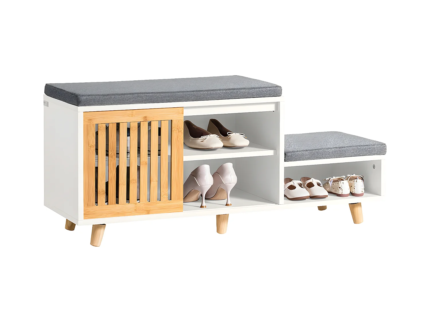 Banc de Rangement, Banc à Chaussures avec 2 Coussin Rembourré Meuble Bas sur Pieds, FSR125-WN