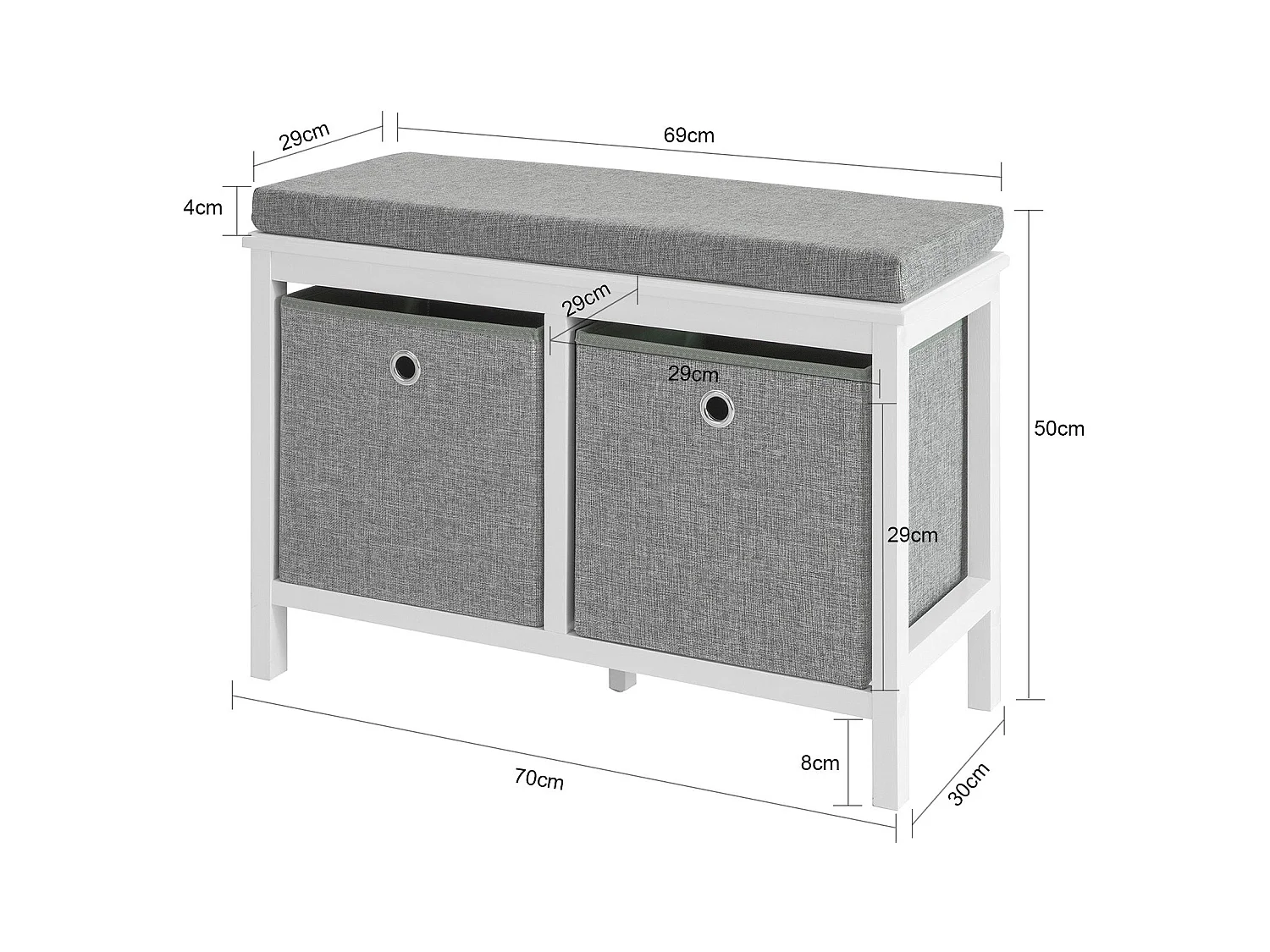 Banc de Rangement avec 2 Paniers et Coussin Rembourré, FSR81-HG