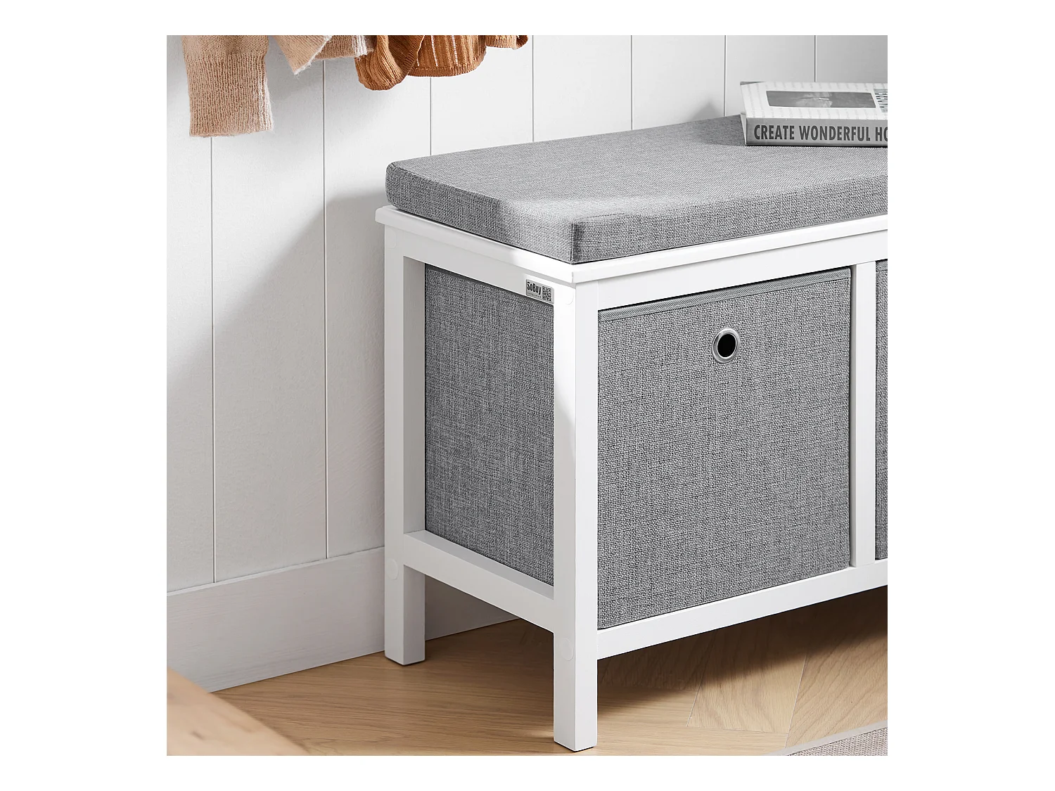 Banc de Rangement avec 2 Paniers et Coussin Rembourré, FSR81-HG