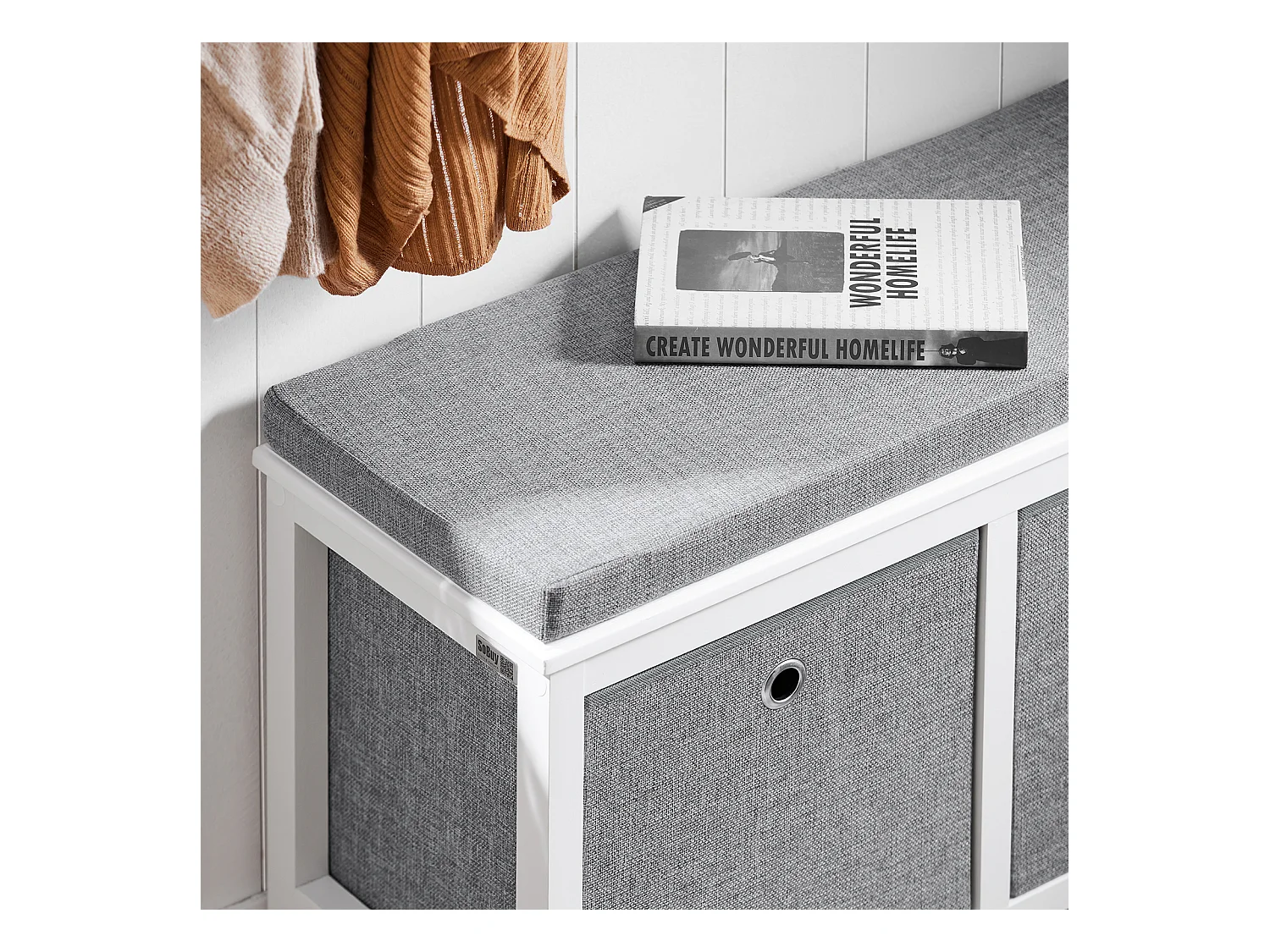 Banc de Rangement avec 2 Paniers et Coussin Rembourré, FSR81-HG
