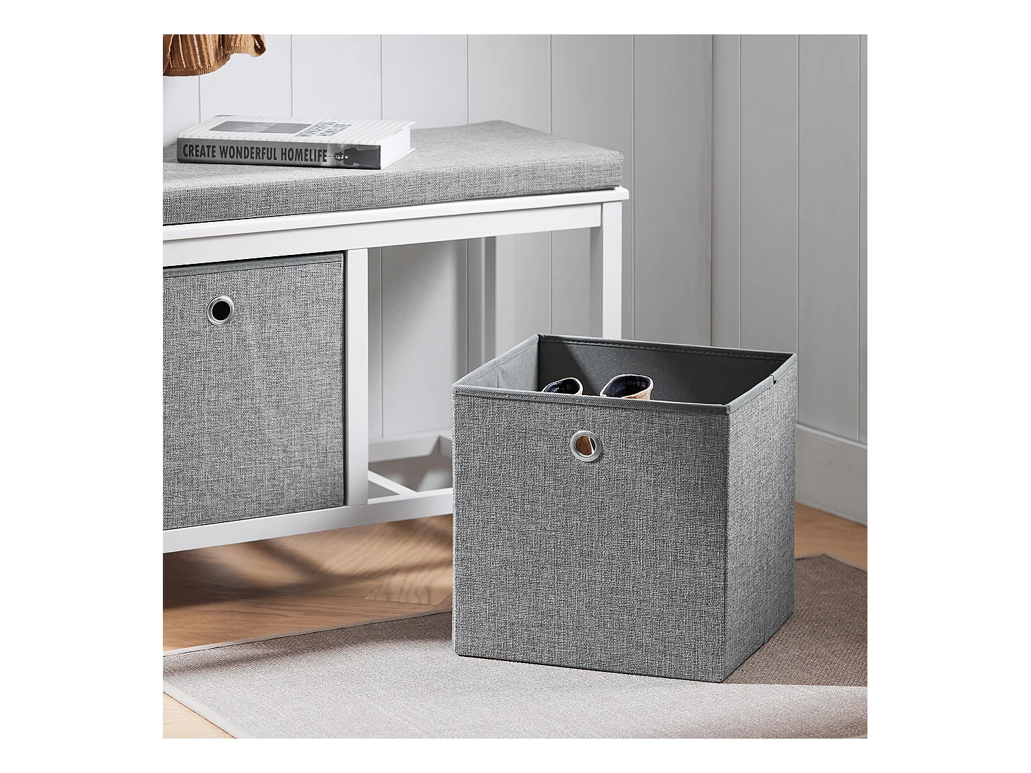 Banc de Rangement avec 2 Paniers et Coussin Rembourré, FSR81-HG