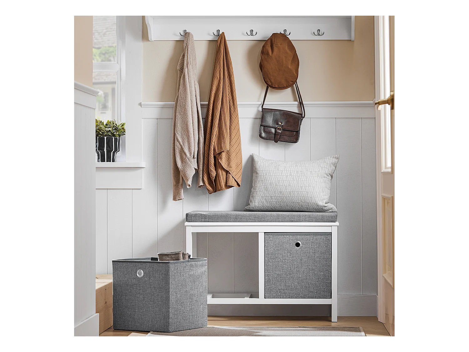Banc de Rangement avec 2 Paniers et Coussin Rembourré, FSR81-HG