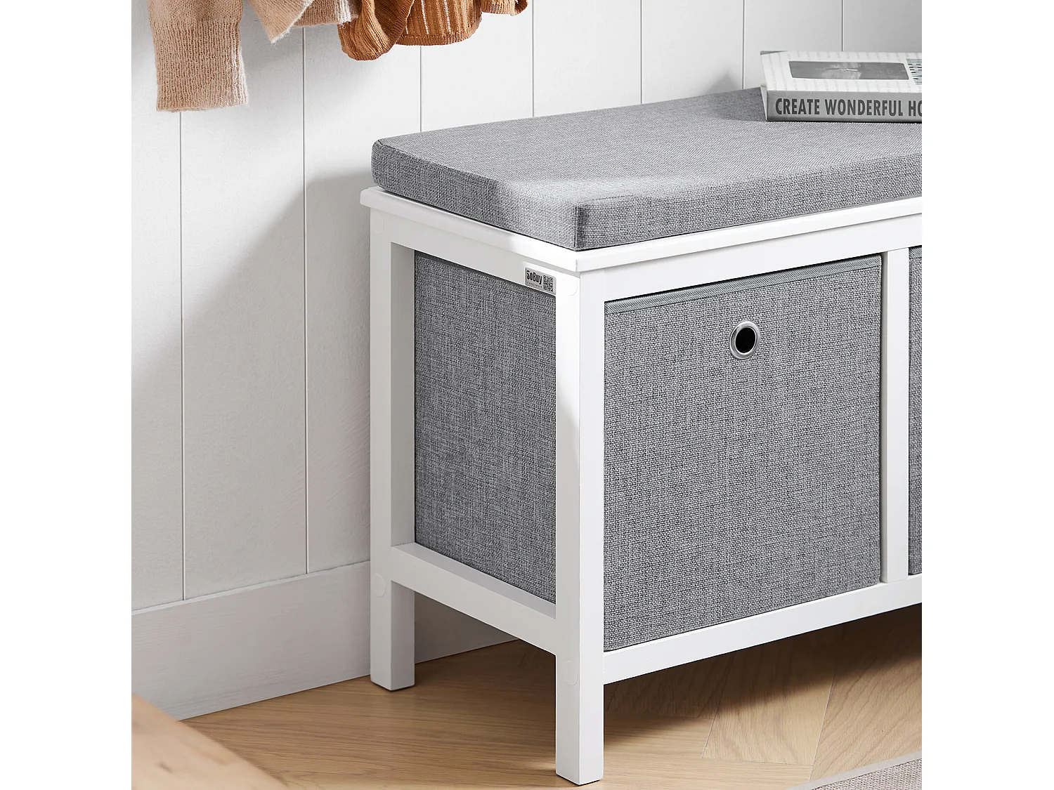 SoBuy Panca scarpiera Cassapanca da Interno Mobile Bagno con 2 cestini Bianco e Grigio L70*P30*A50cm FSR81-HG