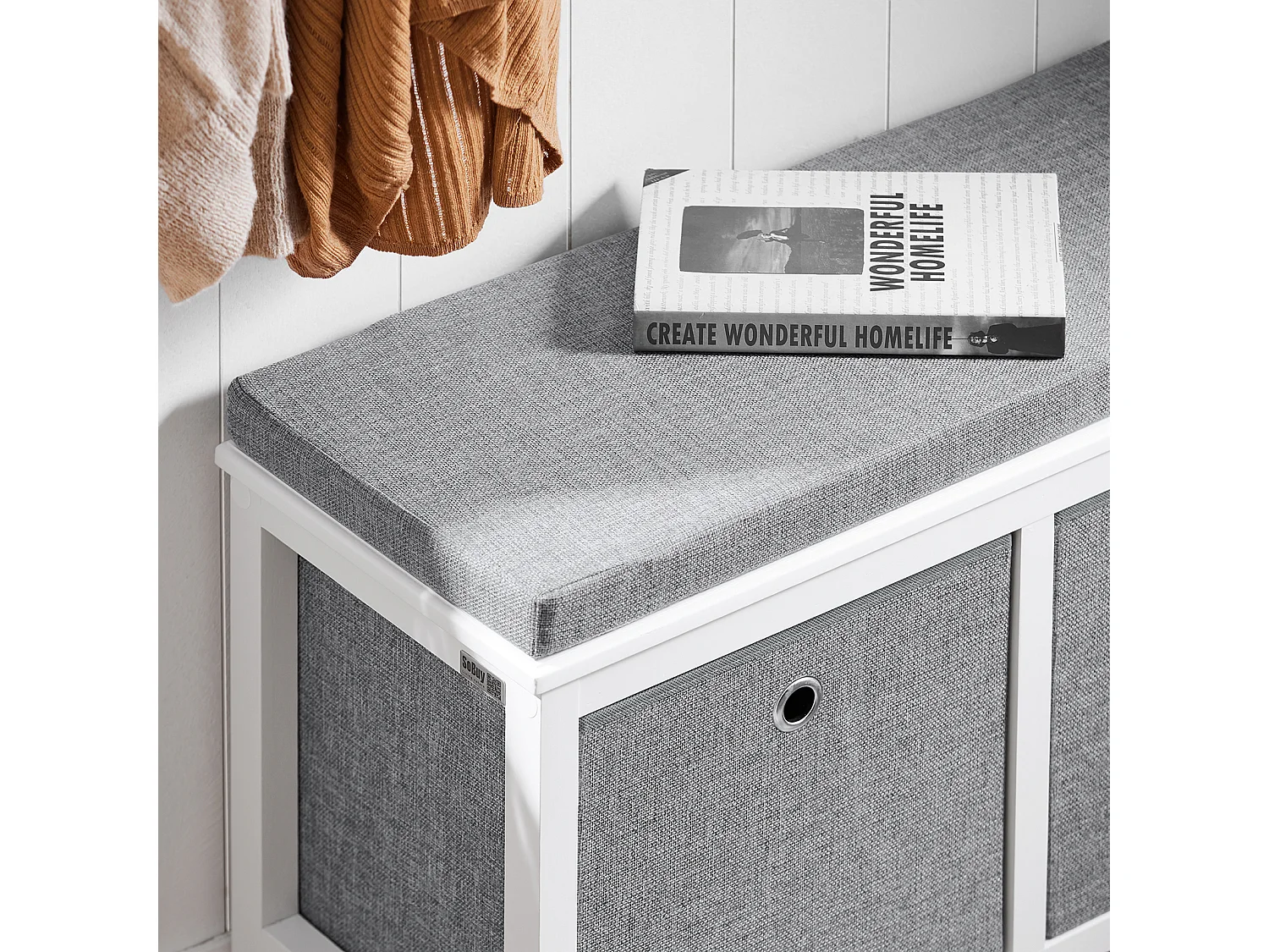 SoBuy Panca scarpiera Cassapanca da Interno Mobile Bagno con 2 cestini Bianco e Grigio L70*P30*A50cm FSR81-HG