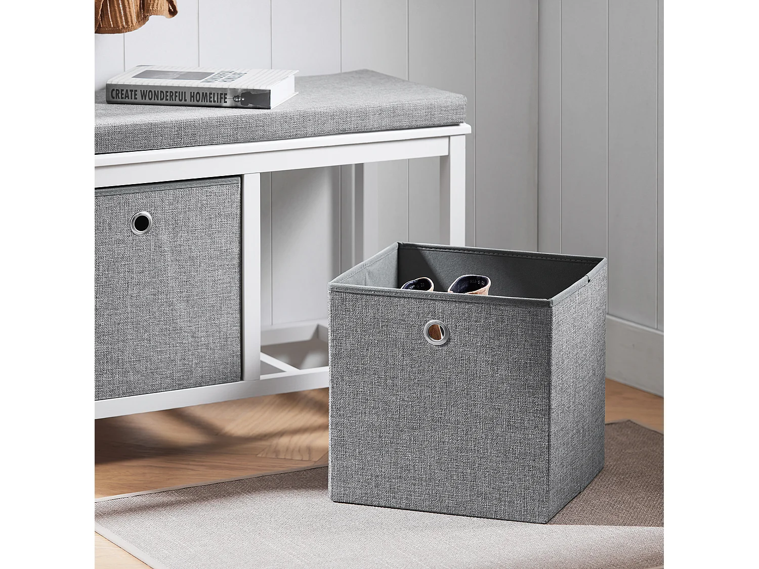 SoBuy Panca scarpiera Cassapanca da Interno Mobile Bagno con 2 cestini Bianco e Grigio L70*P30*A50cm FSR81-HG
