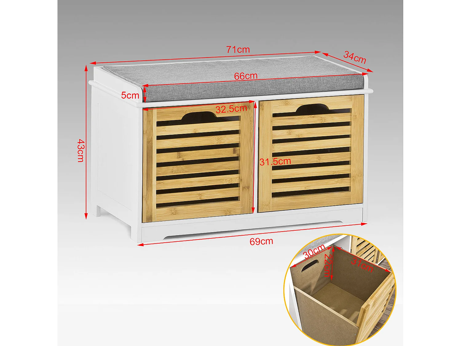 Banco de Almacenamiento con Cojines y 2 Cubos de Entrada del Gabinete Dresser Zapato Cómodo Banco FSR23-K-WN SoBuy ES
