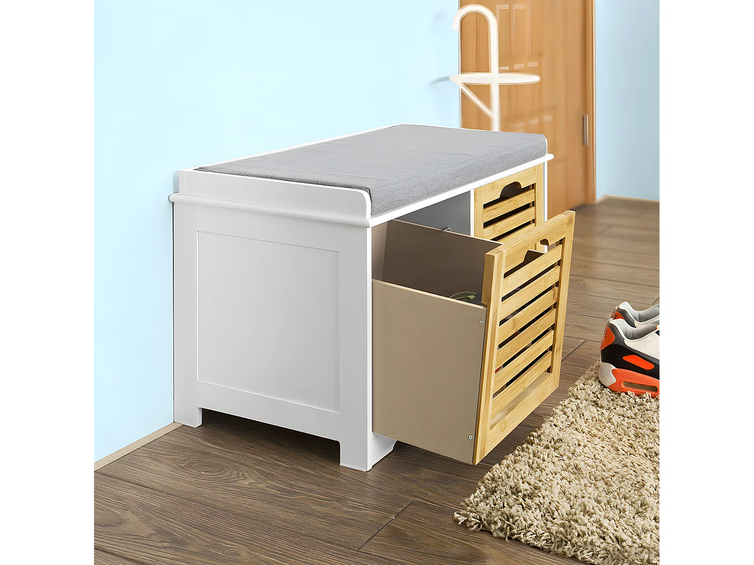 Banco de Almacenamiento con Cojines y 2 Cubos de Entrada del Gabinete Dresser Zapato Cómodo Banco FSR23-K-WN SoBuy ES