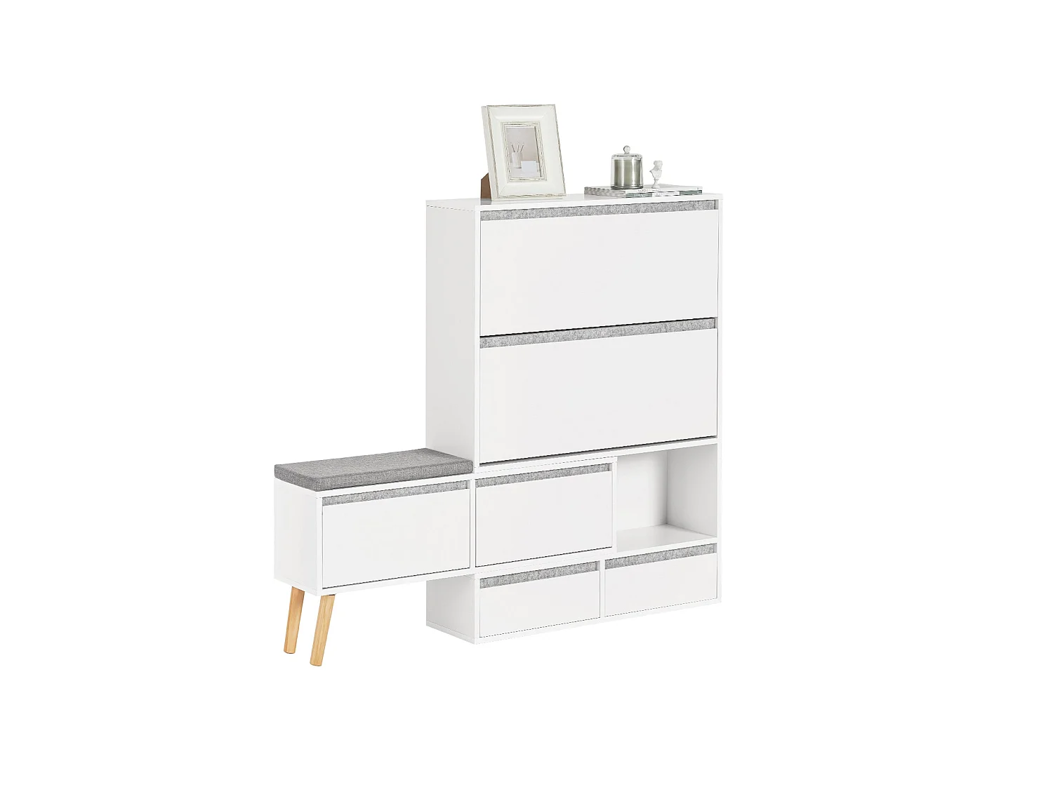Meuble à Chaussures, Armoire à Chaussures avec 1 Banc de Rangement Amovible sur Pieds, FSR134-W