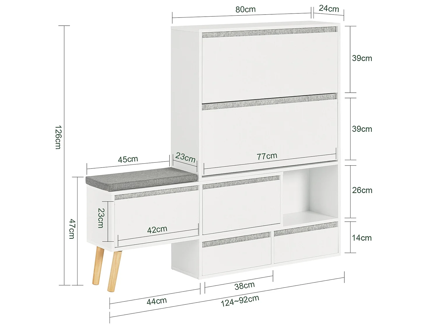 Meuble à Chaussures, Armoire à Chaussures avec 1 Banc de Rangement Amovible sur Pieds, FSR134-W