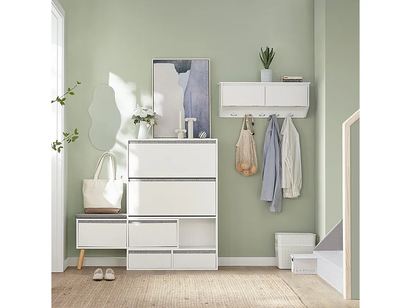 Meuble à Chaussures, Armoire à Chaussures avec 1 Banc de Rangement Amovible sur Pieds, FSR134-W