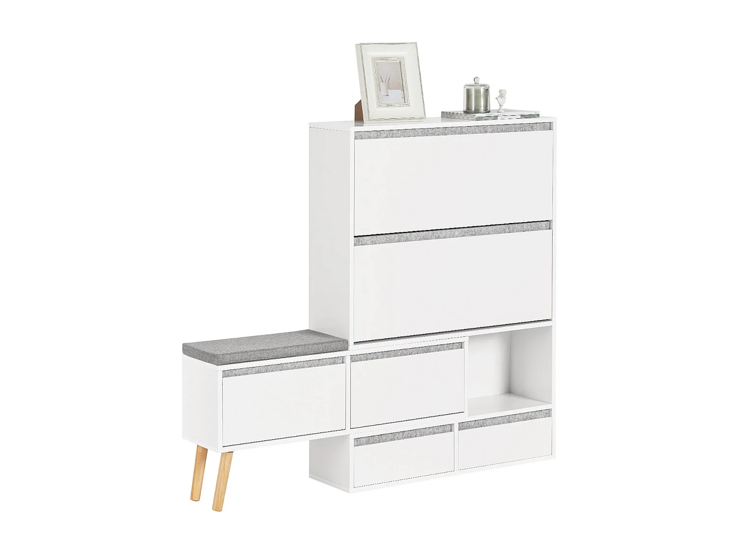 Meuble à Chaussures, Armoire à Chaussures avec 1 Banc de Rangement Amovible sur Pieds, FSR134-W