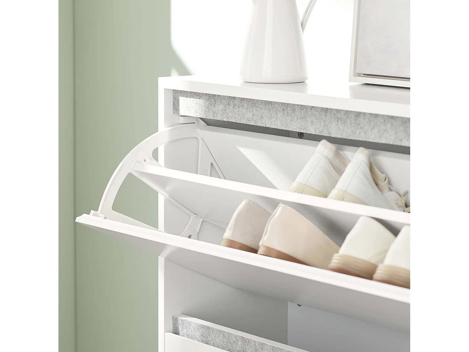 Meuble à Chaussures, Armoire à Chaussures avec 1 Banc de Rangement Amovible sur Pieds, FSR134-W